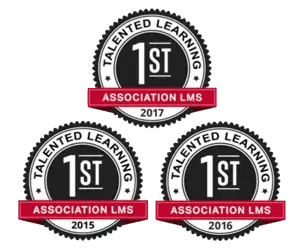 Three badges for TopClass being named the #1 association LMS by Talented Learning.
